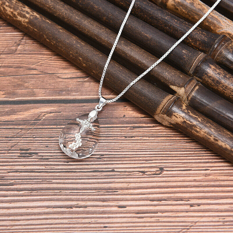 Teardrop Crystal Cross Necklace Engagement Wedding Jewelry Pendant Lover .l8