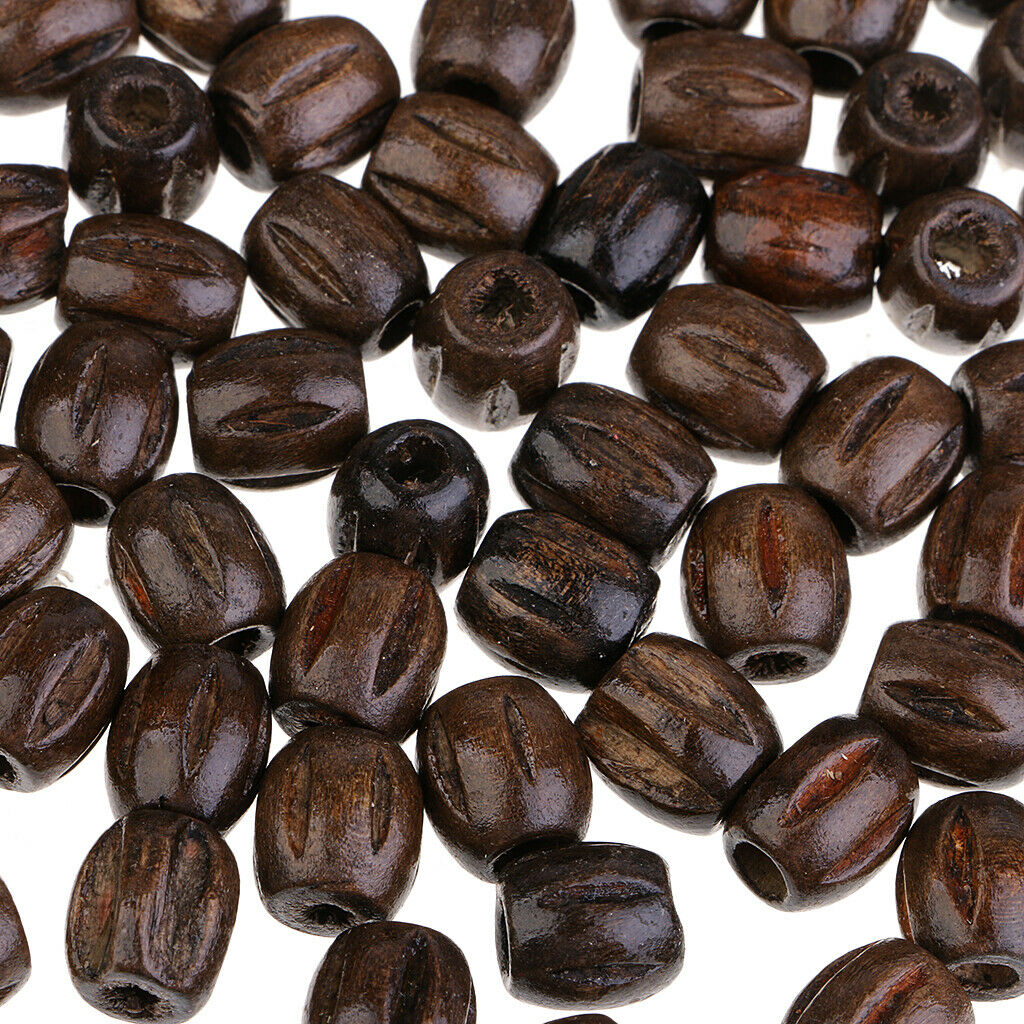50x Carved Wooden Oval Beads Spacer Loose Bead for Jewelry Making Bracelets