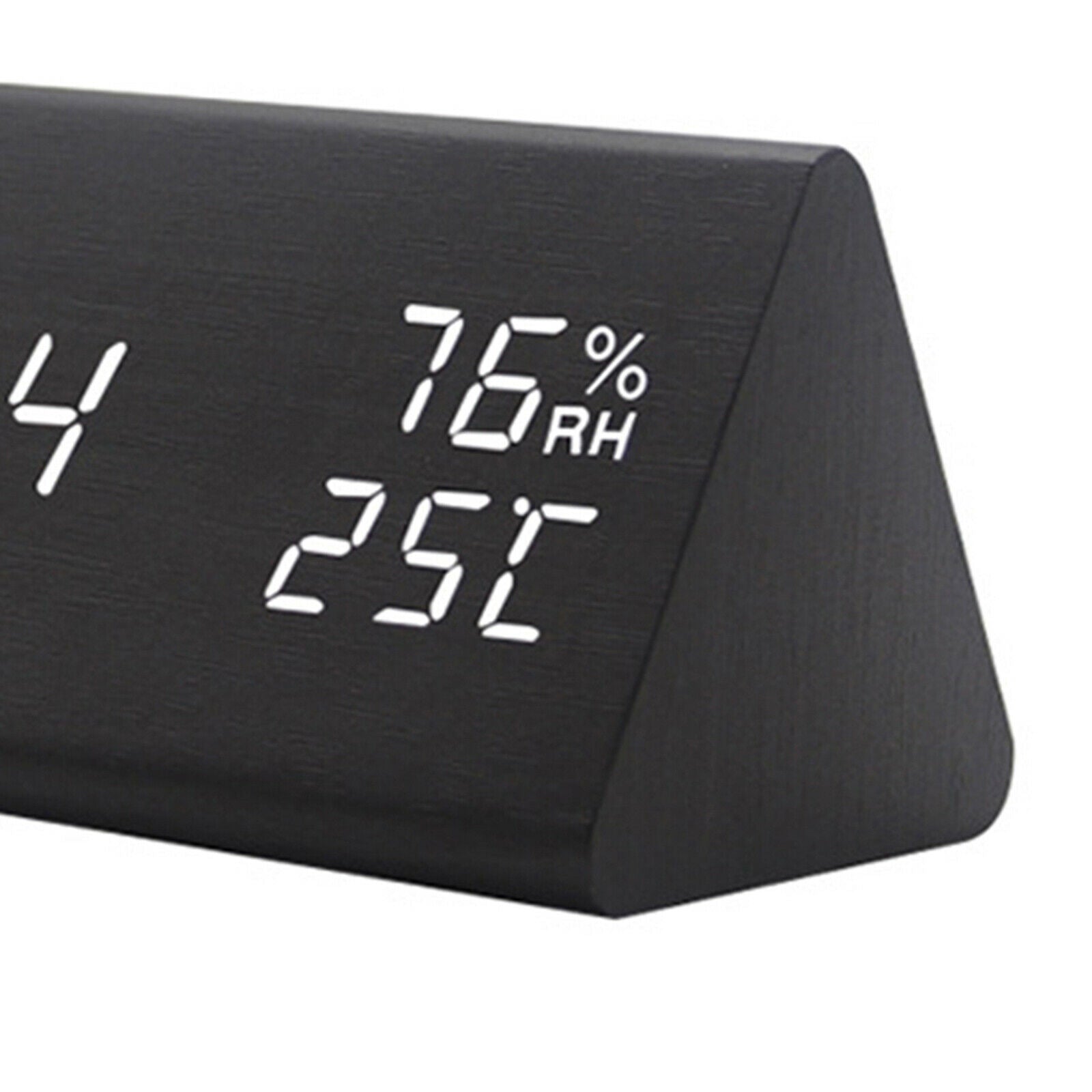 Large Wooden LED Digital Alarm Clock Dimmer USB Charging Bedroom Clocks