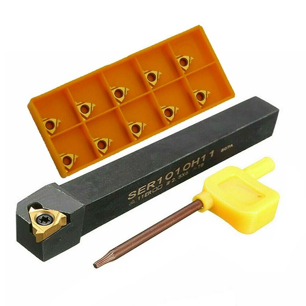 10Pcs 11ER AG60 Threading Insert + SER1010H11 10mm Lathe CNC Cutting Tool Holder