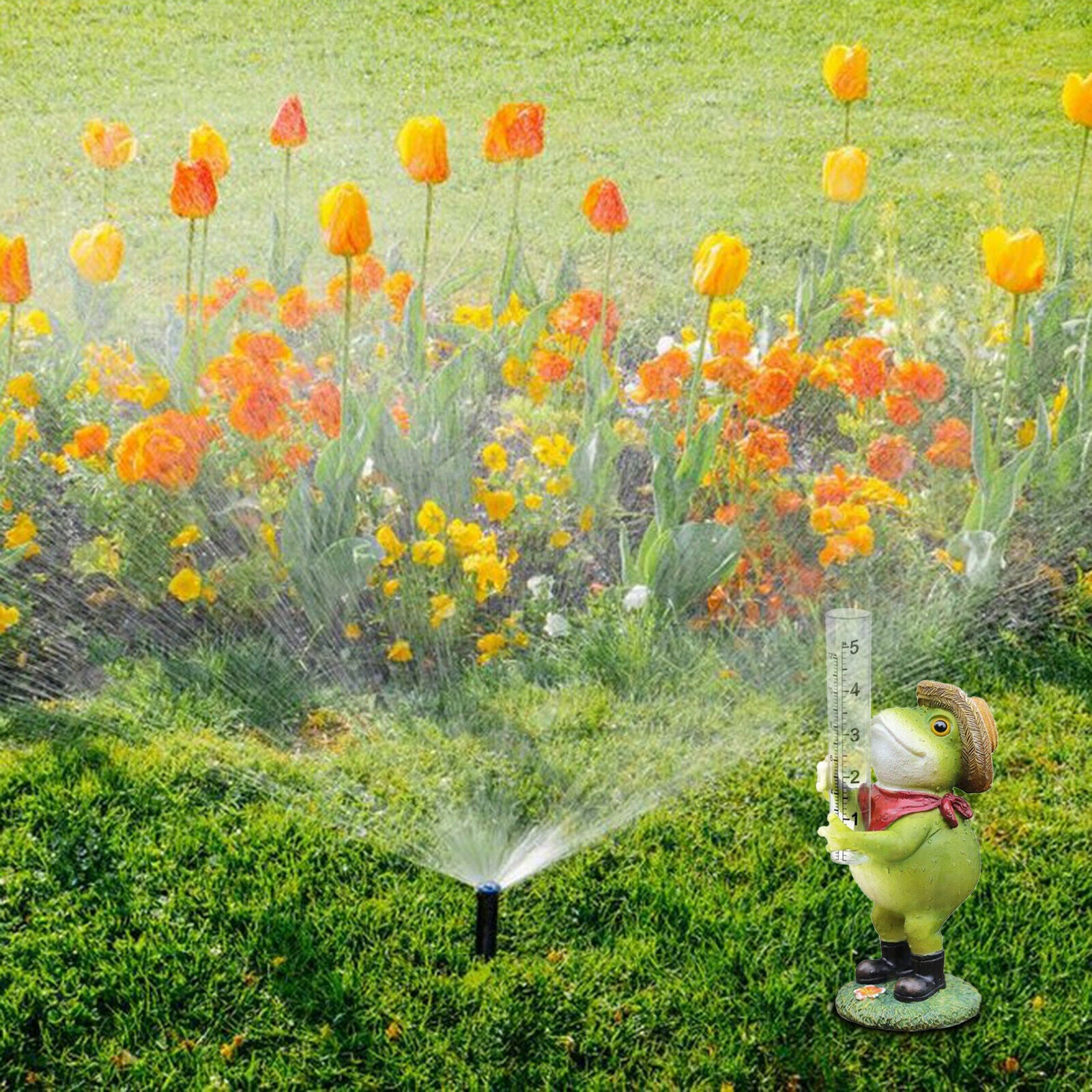 Frog Rain Gauge with Glass Tube Outside for Yard Patio Lawn Rain Catcher