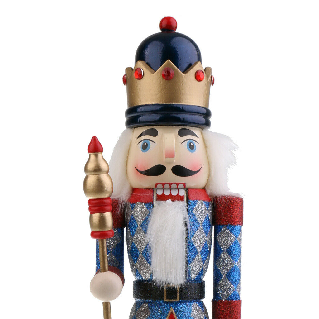 38CM Wooden Hand Painted Glitter Nutcracker Xmas Decor King with Sceptre