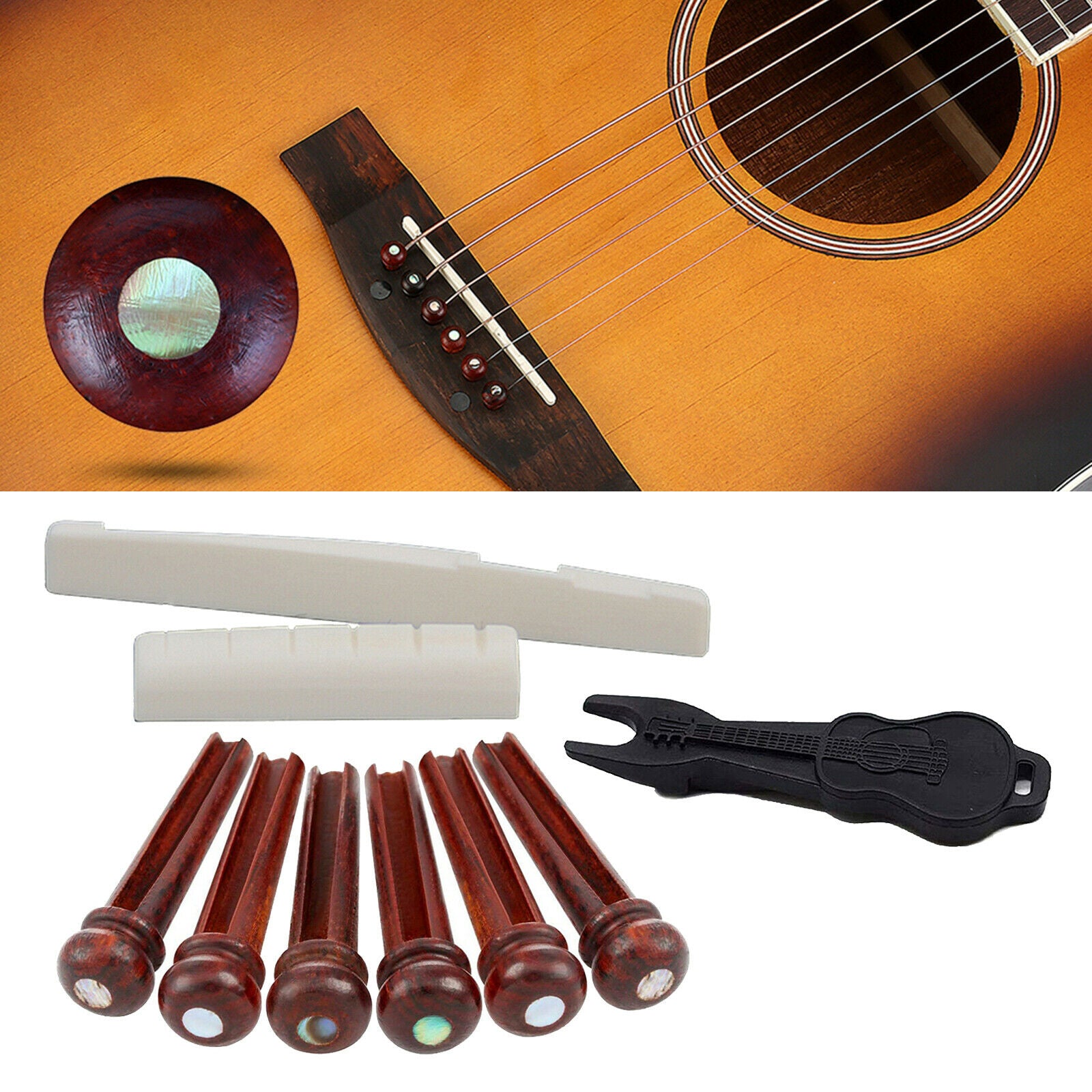 6 Pieces Guitar Bridge Pins Folk Guitar Saddle Nut Removal Extractor Remover