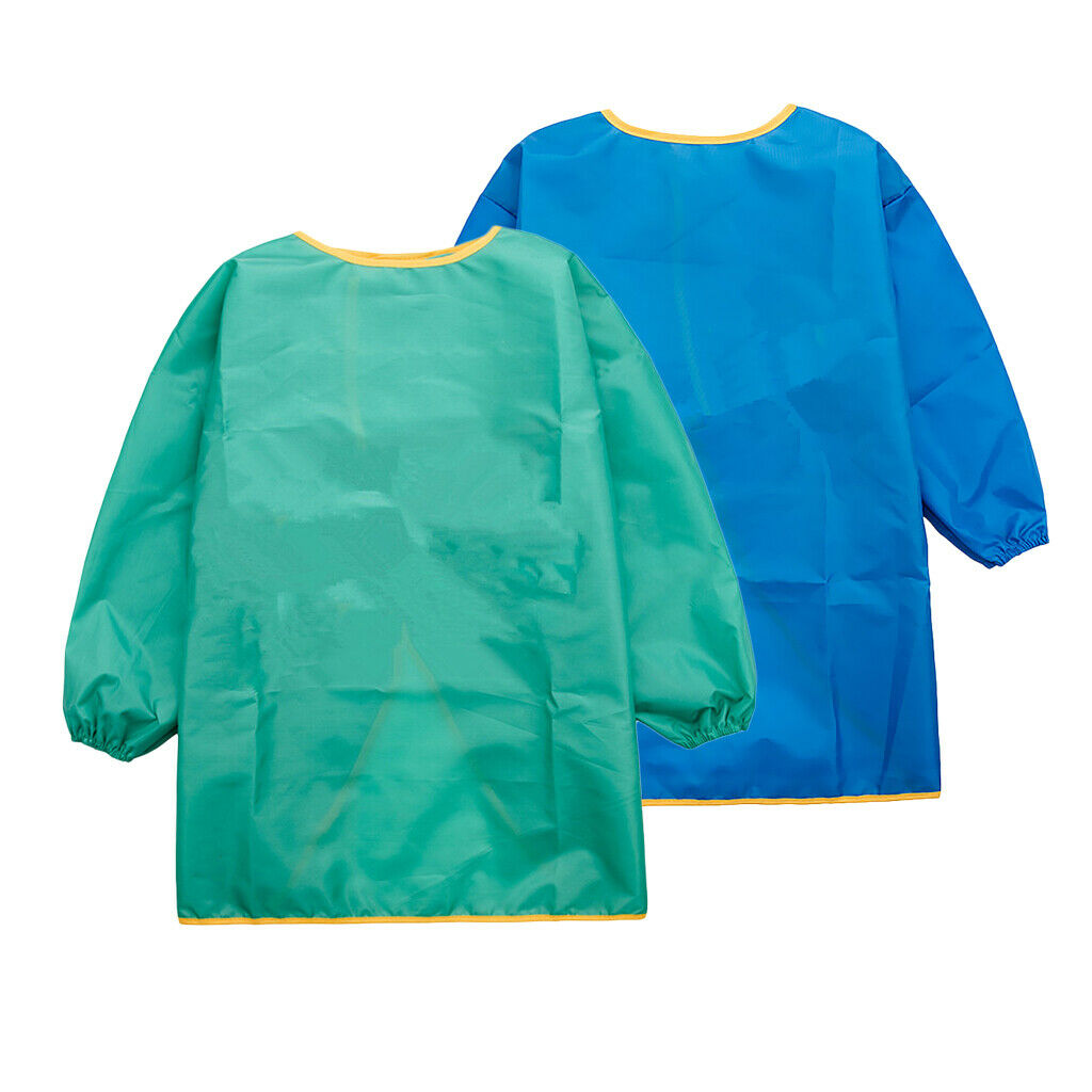 2Pieces Baby Waterproof Long Sleeve Children Kids Feeding Smock Aprons M Blue &