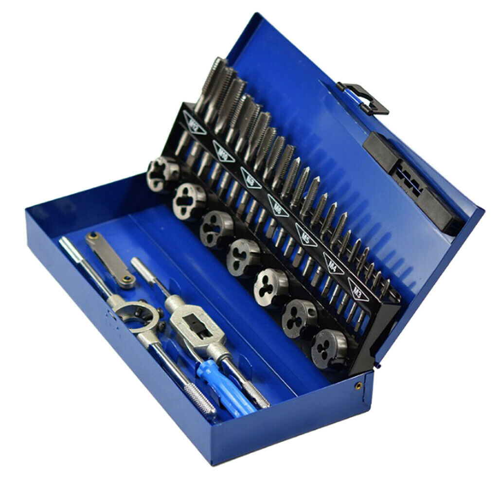 Tap and Die Set HSS Wrench Cut M3-12 Tap Thread Engineer Kit w/ Metal Case
