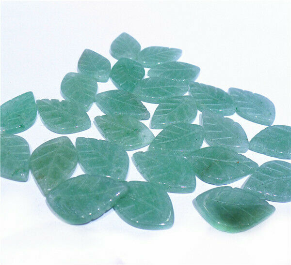 10Pcs 22x13x3mm Natural Green Aventurine Hand-Carved Leaf Pendant Beads HH8407