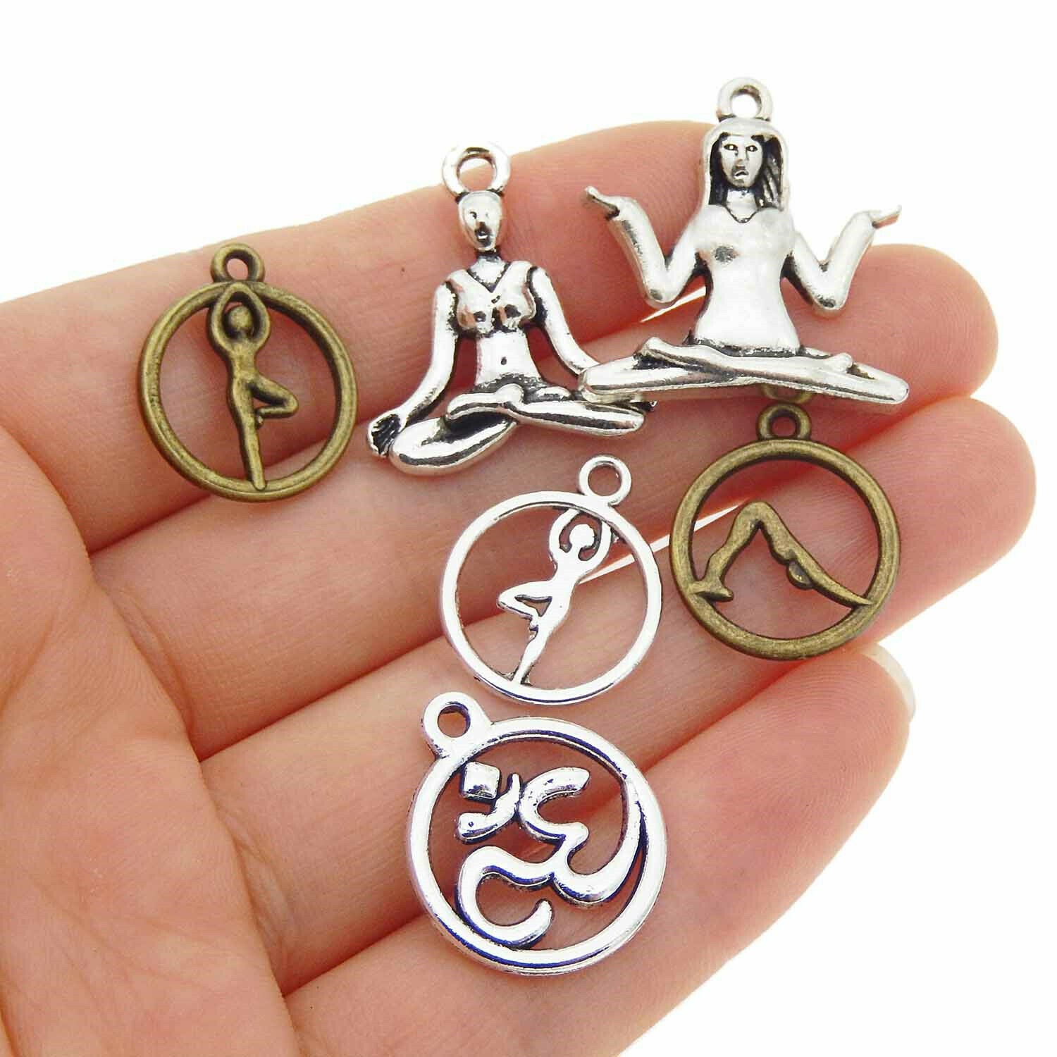 12 PCS Assorted Retro Yoga Sport Series Pendant Bracelet Alloy Charm DIY Jewelry