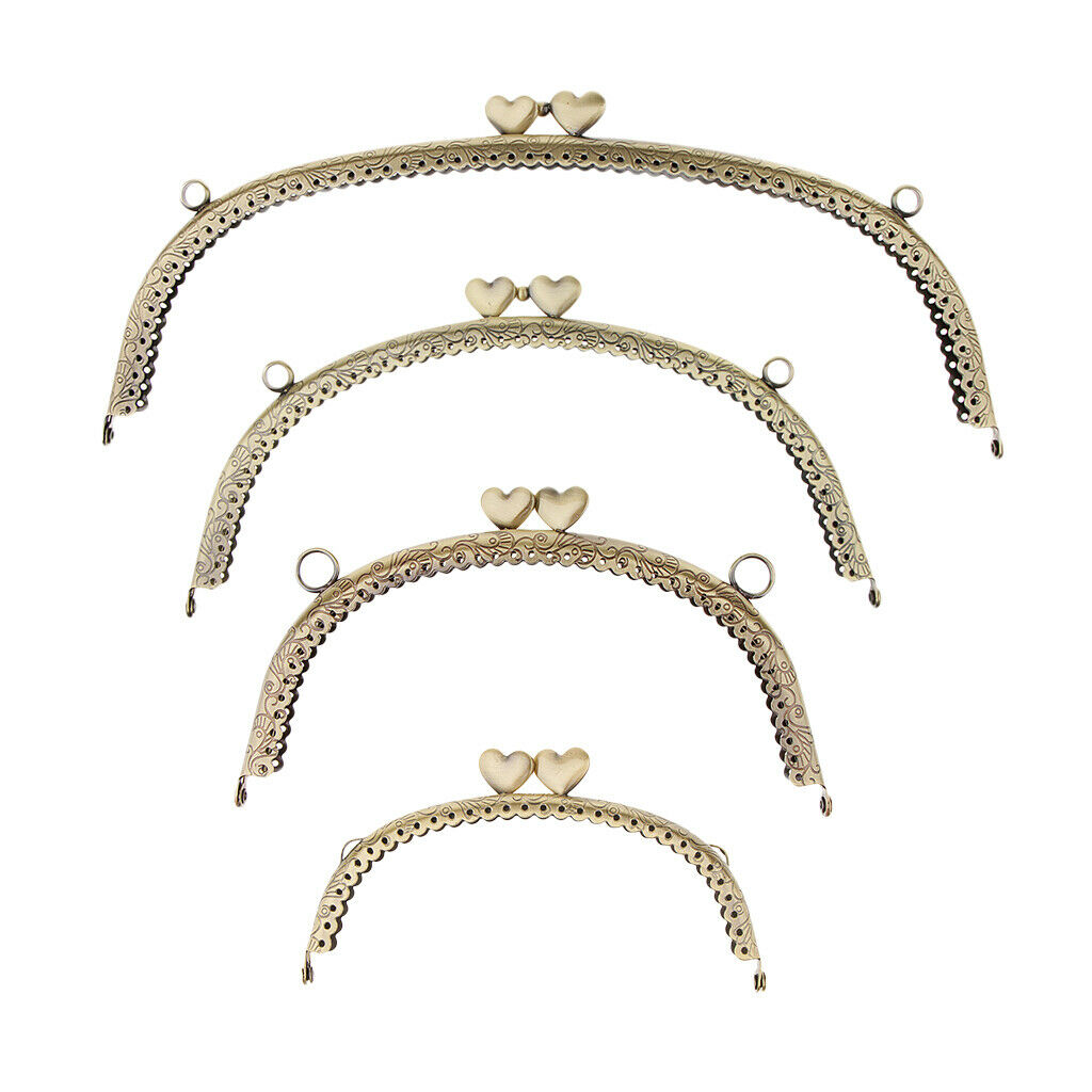 2 Pieces Embossed Metal Purse Frame Heart Kiss Clasp Lock Bag Clutch Frame