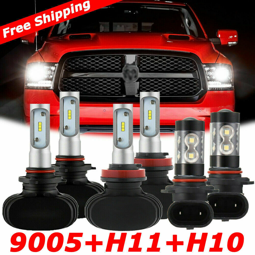 For Dodge Ram 1500 2500 3500 2011-2017 50W 9005 H11 LED Headlight + Fog Bulb Kit