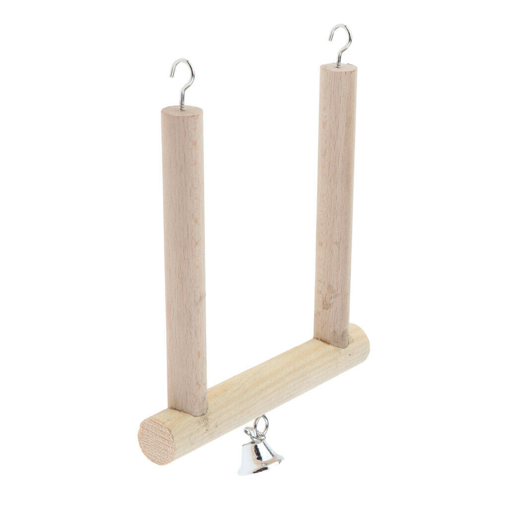 Wooden swing perch with bell for bird cage