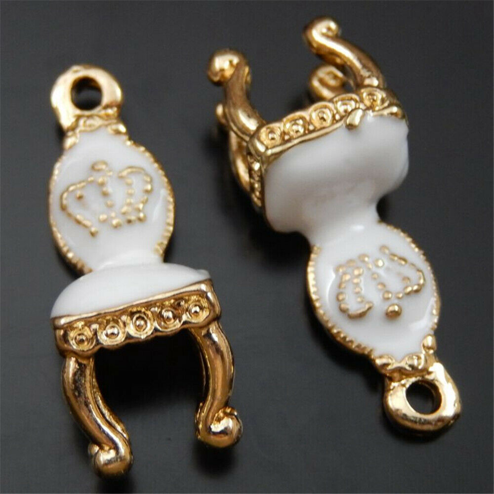 8 PCS Golden White Chair Enamel Charm Bracelet Alloy Pendant Jewelry DIY 10*23mm