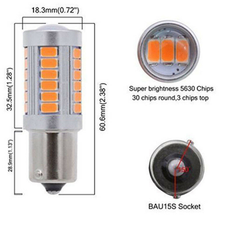 2Pcs Amber P21W 1156 Ba15S Led Bulb 5730 Smd Super Bright Car Light HxQ SJ