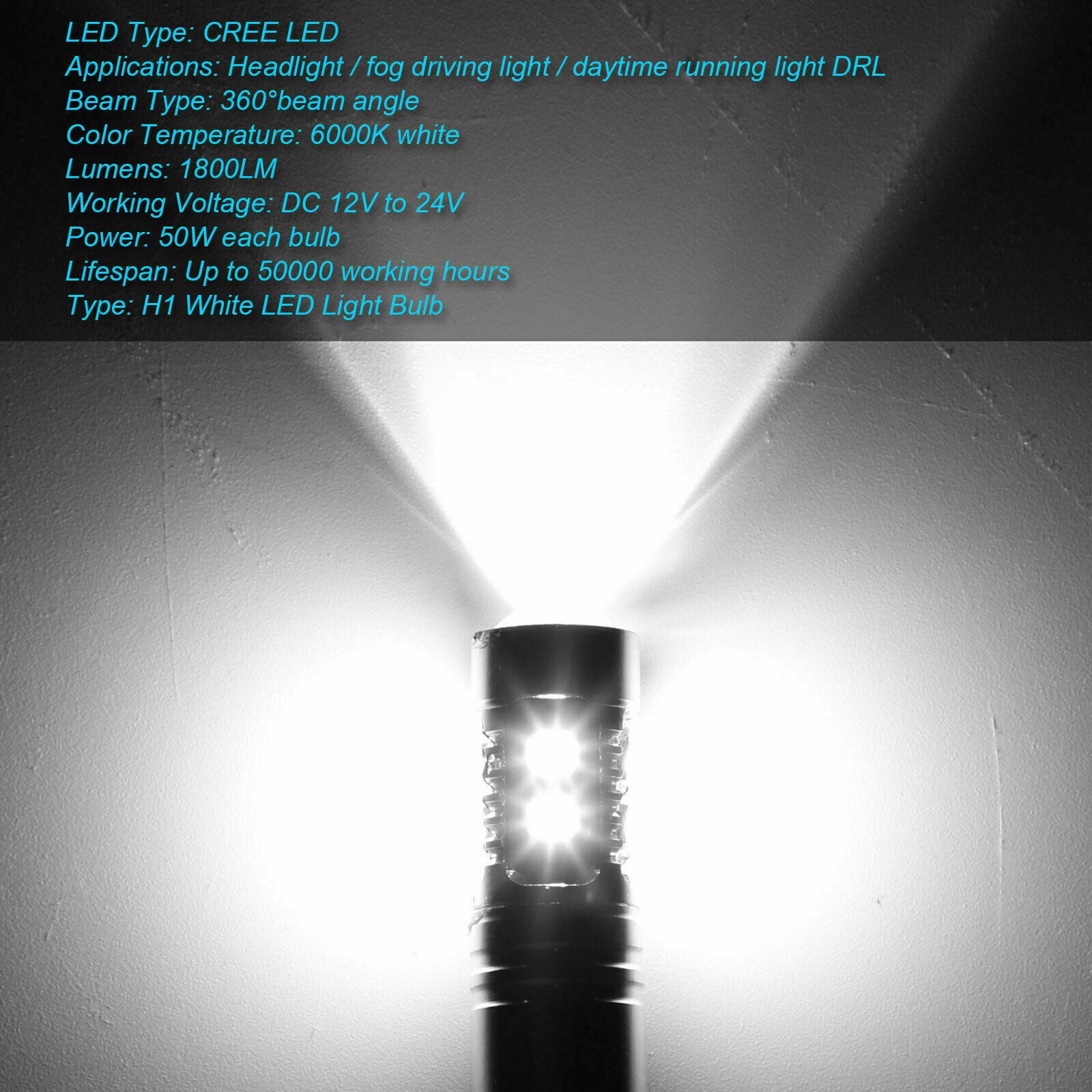 2Pcs MINI H1 LED Headlight Bulbs Conversion Kit 1800LM 6000K Hi/Lo Beam Lamp