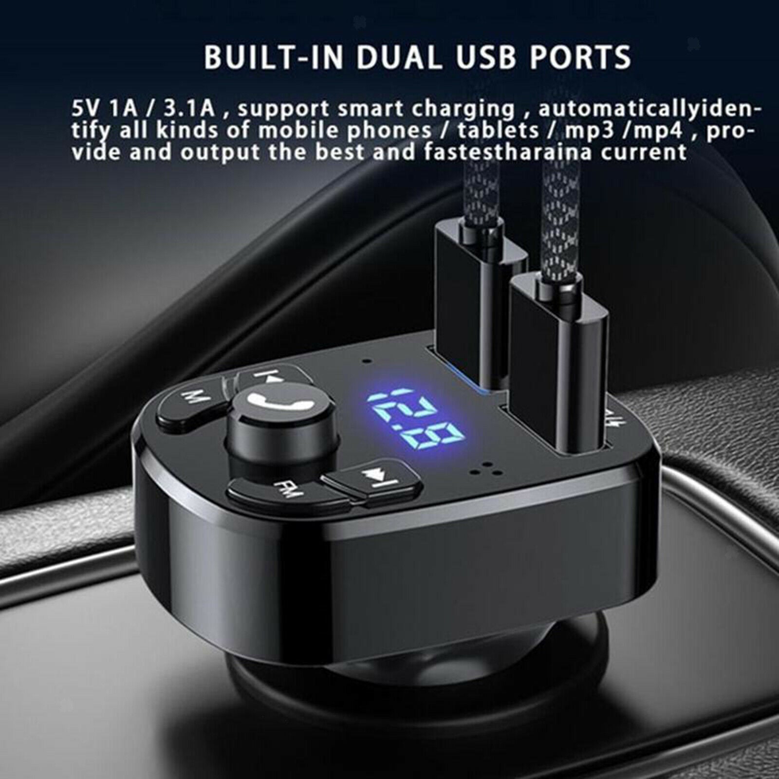 Bluetooth FM Transmitter Mp3 Music Adapter 12V/3.1A for All Smartphones