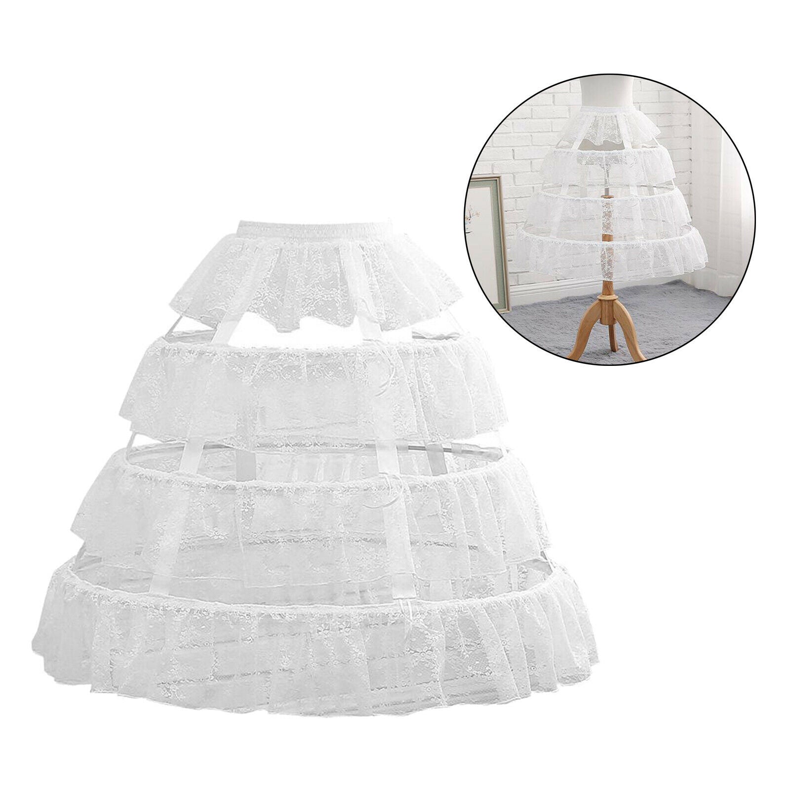 Womens Petticoat Half Slip 3 Hoop Crinoline Petticoat Skirt Bustle Skirt Pannier