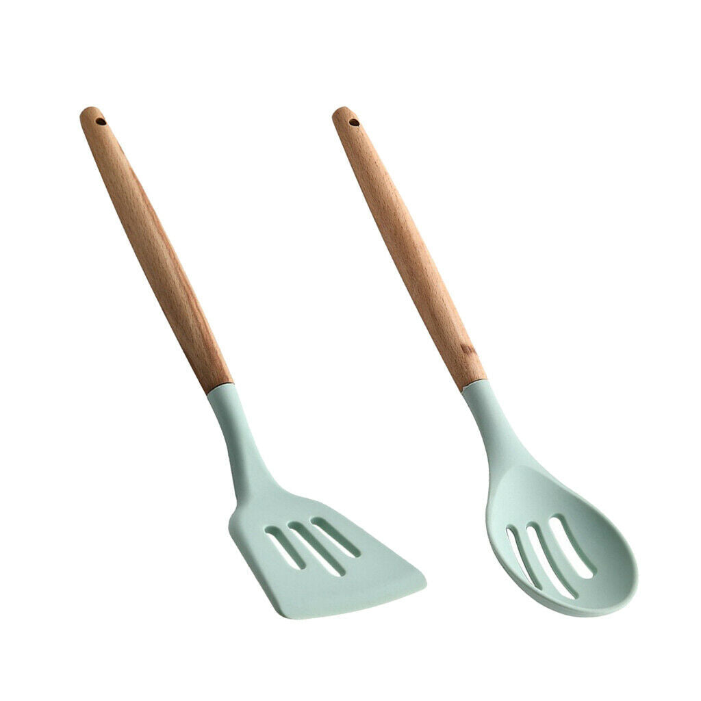 Silicone Cooking Slotted Turner Colander Spoon Kitchen Utensils Light Green
