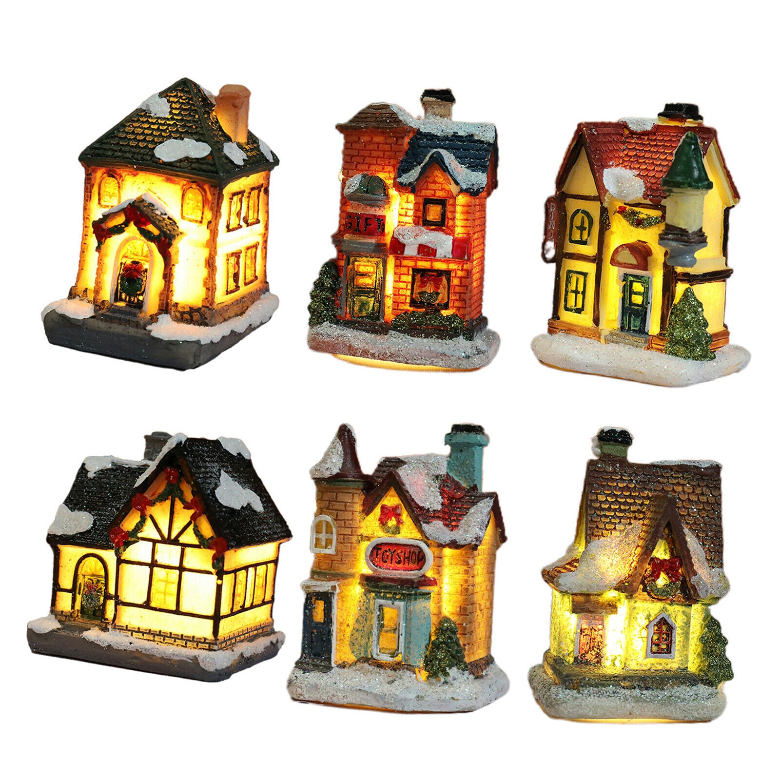 6pcs LED Christmas Snow Village House Table Garden Holiday Decoration Gift
