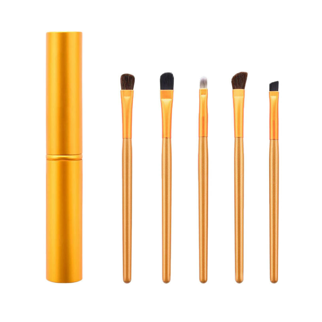 Set of 5 Eye Makeup Brushes Eyeshadow Eyebrow Brush with Storage Case Golden