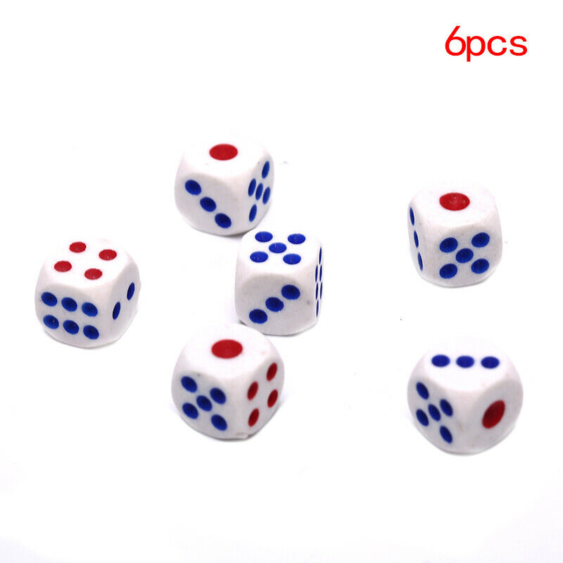 6Pcs 10mm Acrylic White Round Corner Dice Clear Dice Portable Table Playing  BU