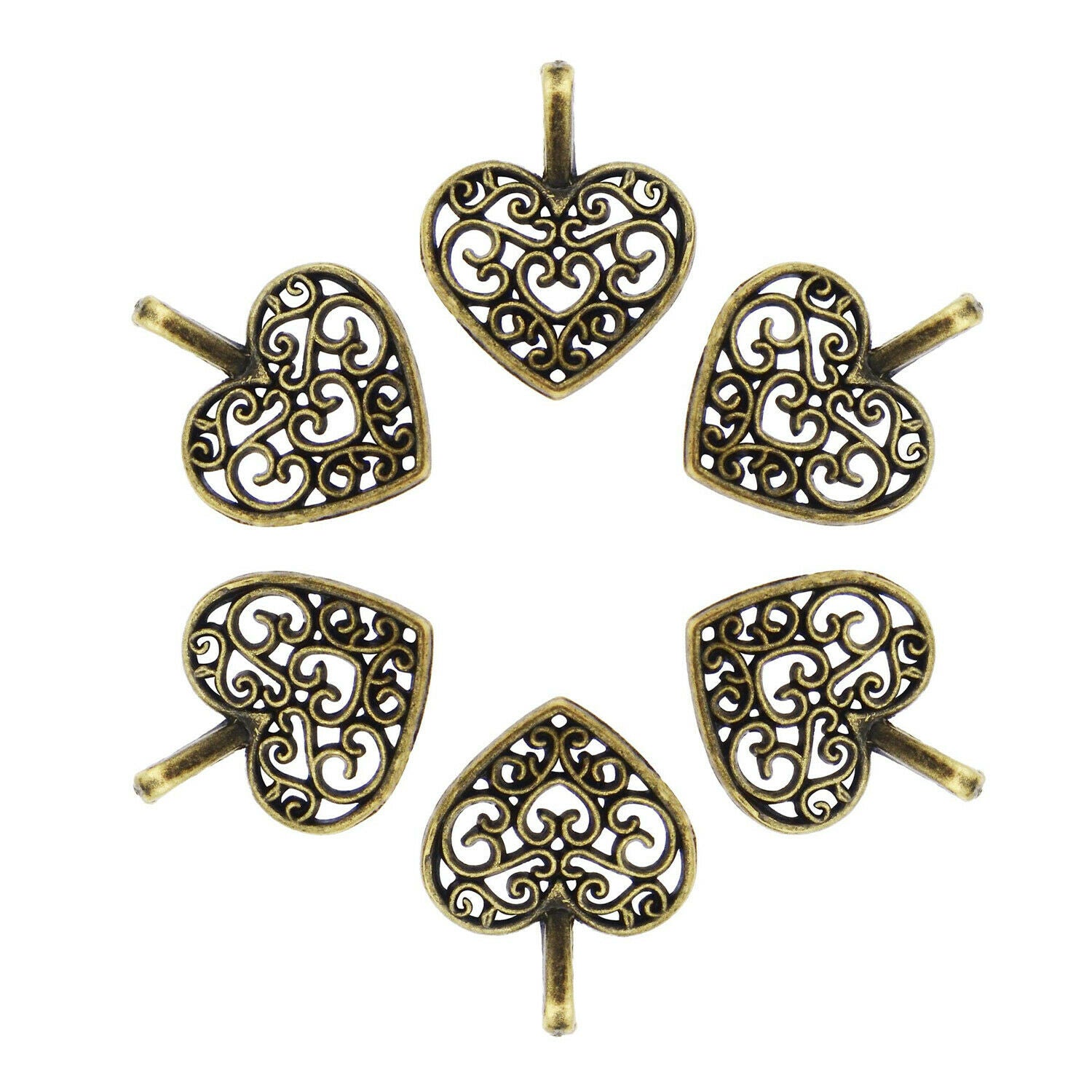 100 pcs Antiqued Bronze Zinc Alloy Love Heart Pendants Jewelry Findings 16x15mm