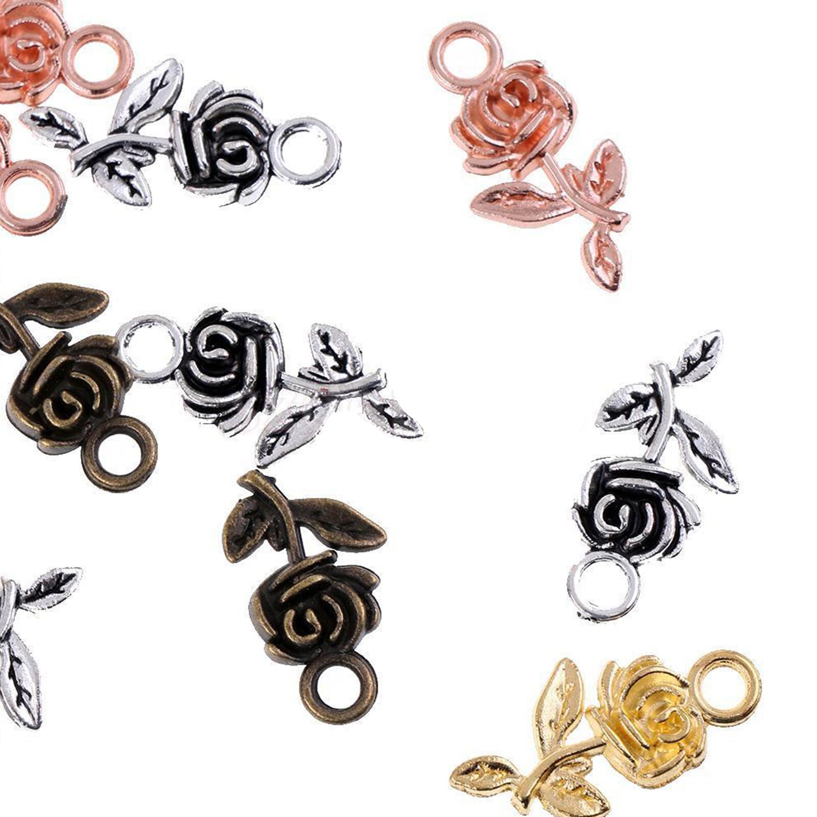 40pcs Alloy Rose Shape DIY Pendant Charms Bracelet Pendant 20x10mm Crafts