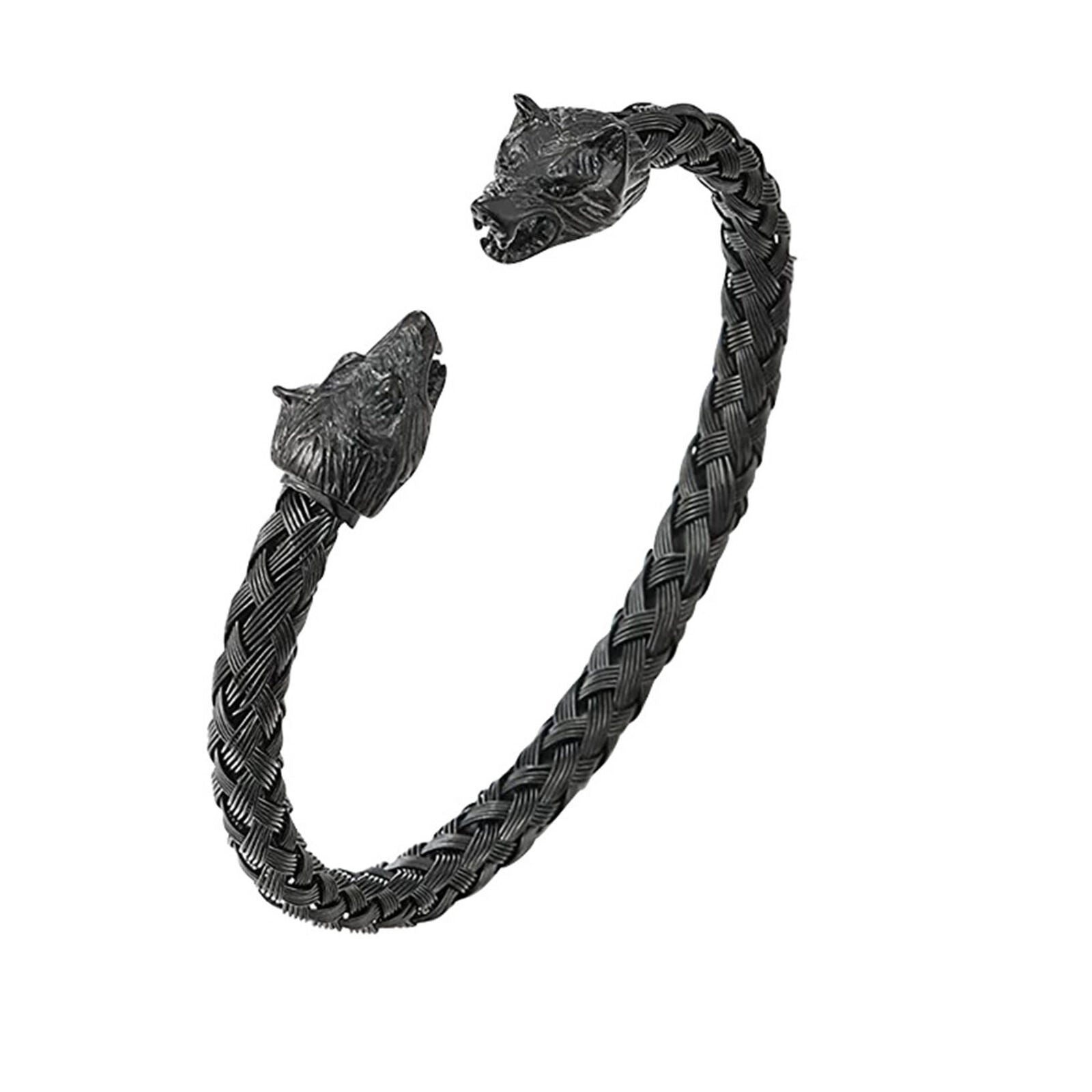 Open Bracelet Bangle Cuff Viking Norse Wolf Head Jewelry Gothic Fashion LP