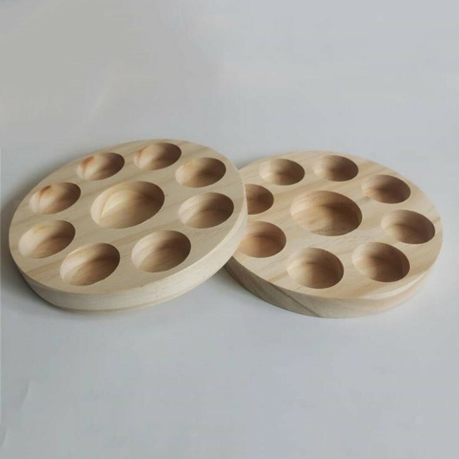 2Pcs Round Wooden Essential Oil Display Stand Rack Organizer Perfume Holders