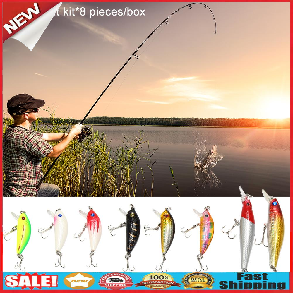 8pcs Minnow Fishing Lures 11cm Artificial Hard Bait Wobblers Crankbait Carp @