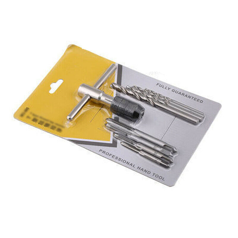 9 Pieces Set Tap and Die Set M3-6T Type Hand Alloy Steel 4 Taps 4 Twist Drills