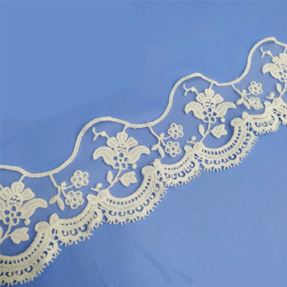 2Yd Embroidered Ribbon Floral Lace Wave Trim DIY Fabric Sewing Craft Clothing