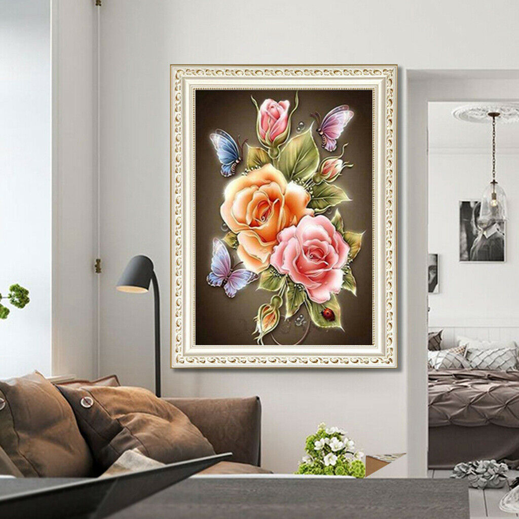 Pink Flowers 5D DIY Diamond Painting Kits F/ Bedroom Decoration 11.8"x7.8"