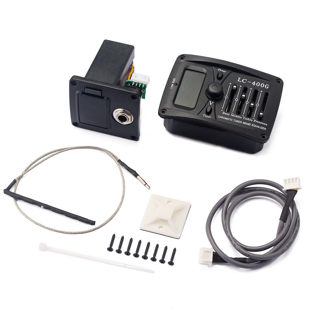 4-Band EQ Equalizer Acoustic Guitar Preamp Piezo Pickup with LCD Tuner Accs