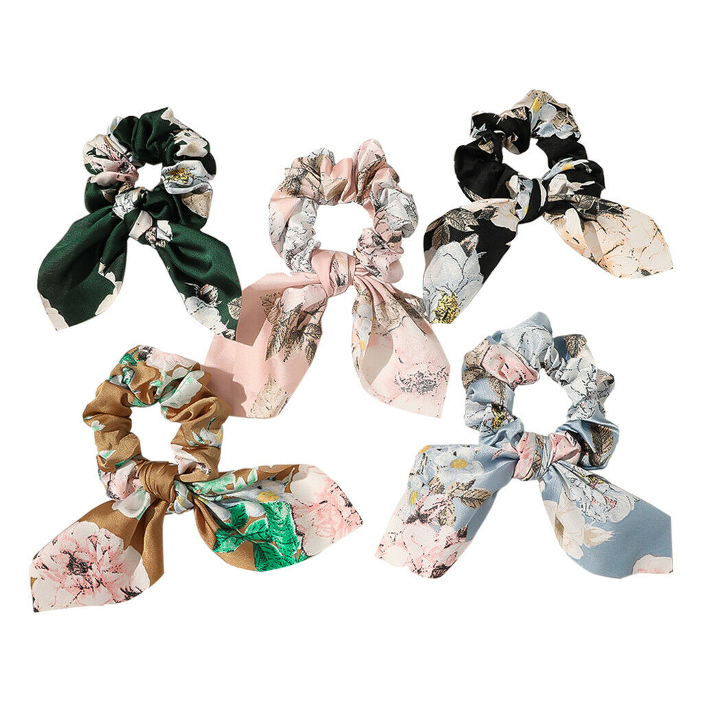 5 Pack Hair Scrunchies for Women Thick Hair Bunny Ear Scrunchies Hair Ties
