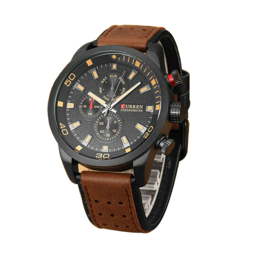 Men's Waterproof Quartz Watch Automatic Wristwatch Leather Belt Gift Black
