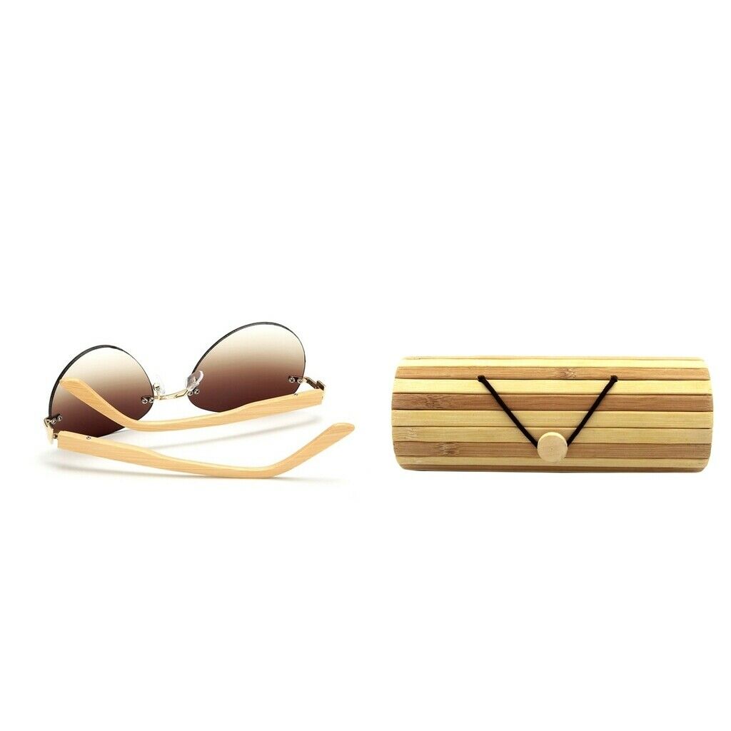 Men Women Fashion Classic Wood Bamboo Rimless Sunglasses for Outdoor Tawny