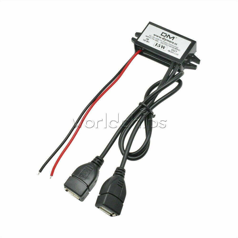 DC Converter 12V to 5V 3A Dual 2 USB Auto Power Regulator Voltage Step Down