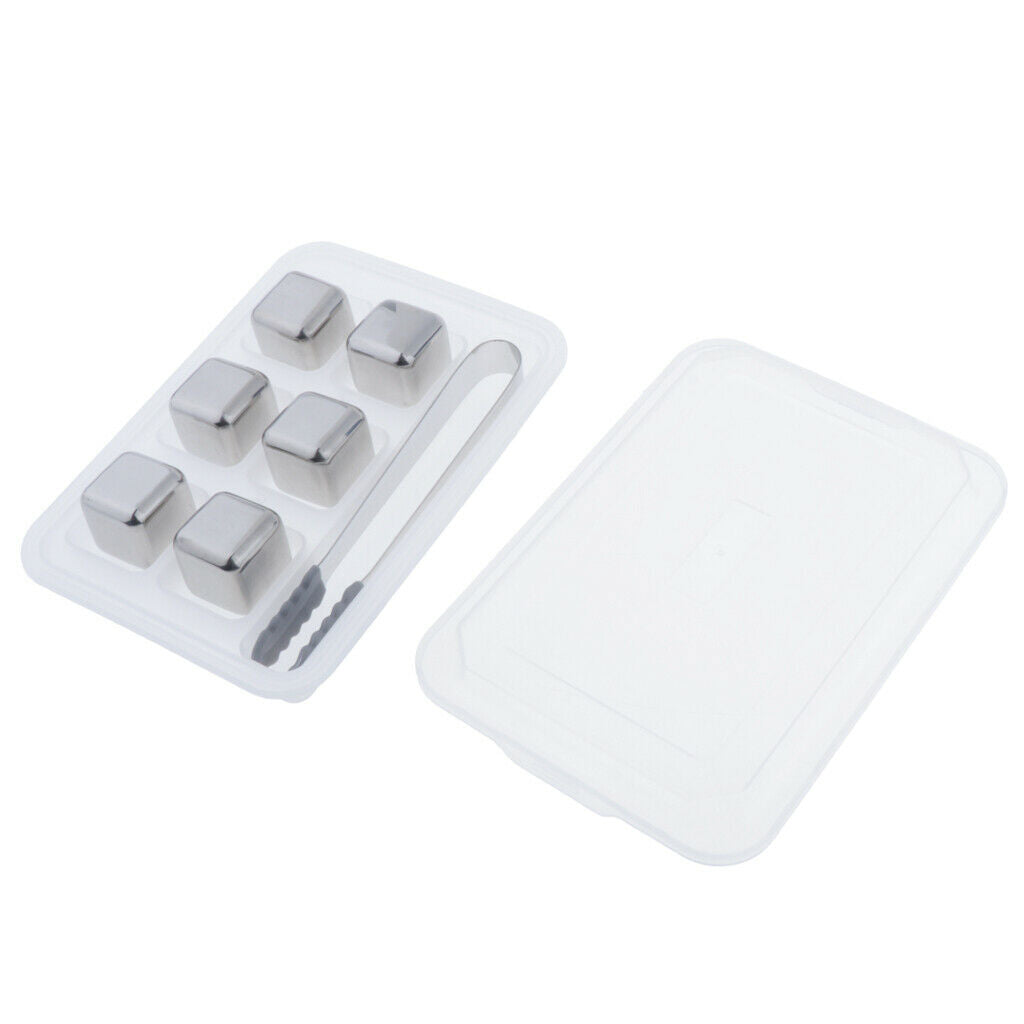 Stainless Steel Whisky Chilling Stones Bar Reusable Ice Cubes with Tong 6pcs