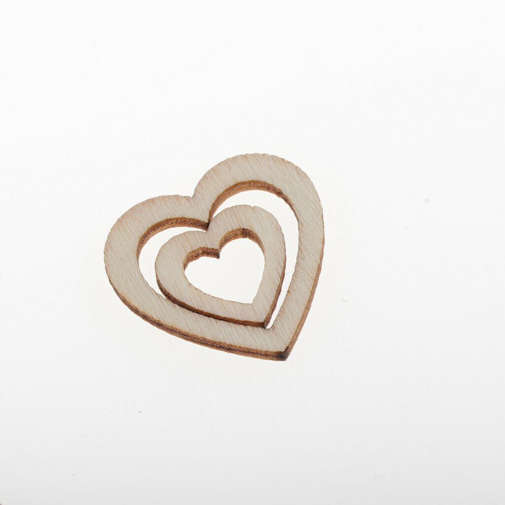 100x Natural Wood Unfinished Cutout Slices for DIY Crafting Hollow Heart