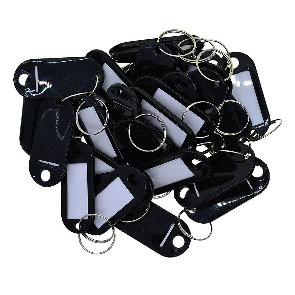 50PCS PLASTIC KEY RINGS COLOURED PLASTIC ID TAGS NAME LABEL FOB BIG Black