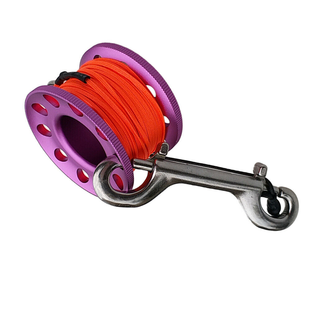 Scuba Diving Dive Reel Alloy Finger Spool 15m Line Bolt Double Ended Snap Clip