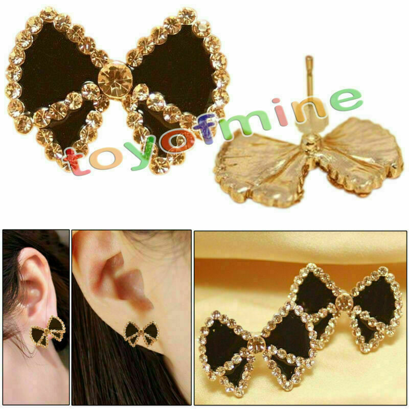Cute Fashion Lady Women Butterfly Shiny Rhinestone Earrings