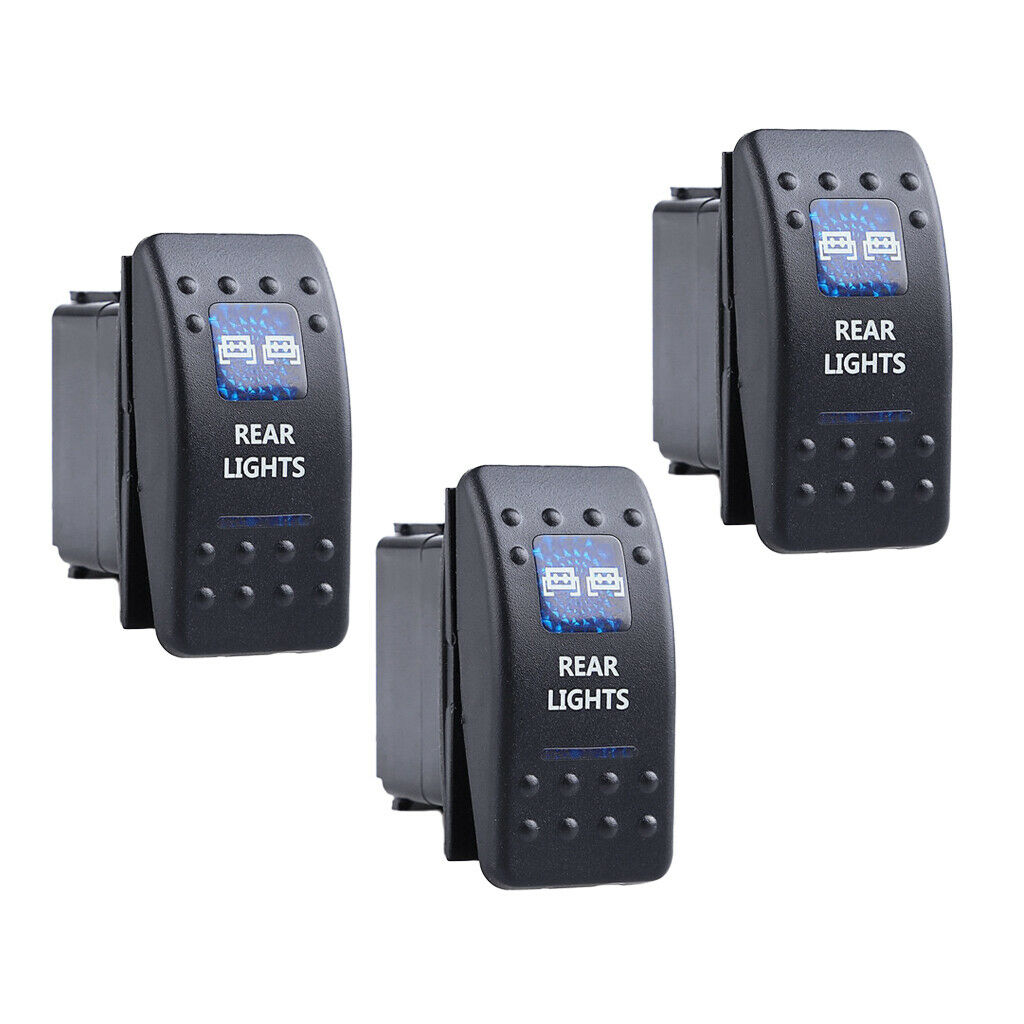 3pcs 20A 12V Rocker Toggle Switch ON/OFF Blue LED Rear Light Car Boat 5 Pins