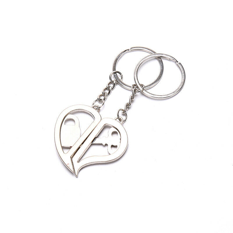 1set Couple Key chain Heart Key Ring Silvery Lovers Love Valentine's Day Gi Rf