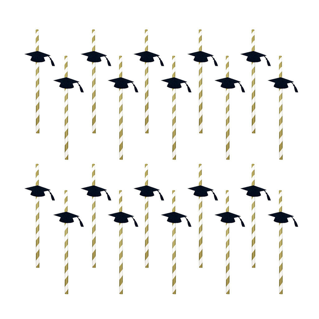 20pcs Yellow Paper Straws Birthday Wedding Graduation Party Straws Decor