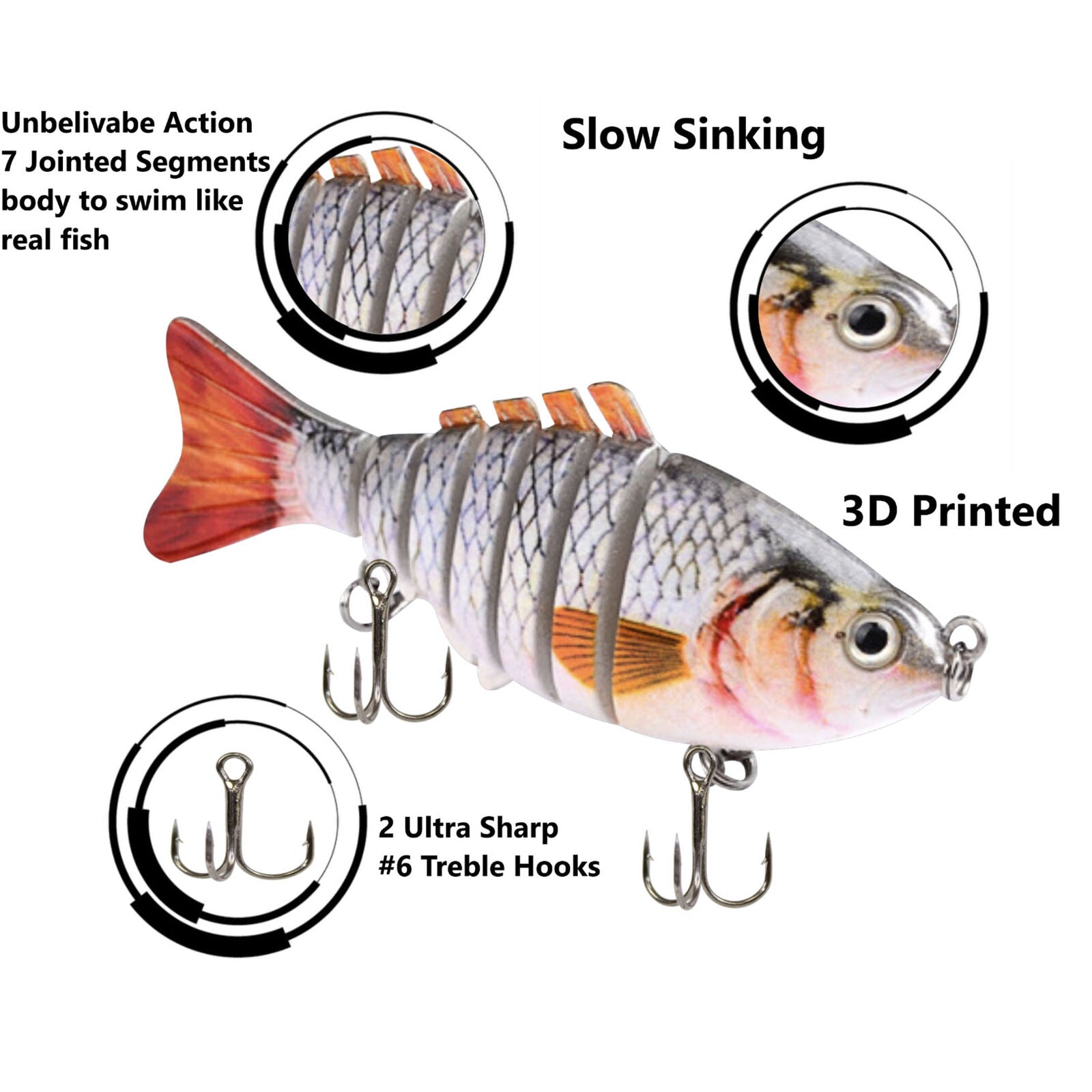 5pcs Bass Fishing Lure Swimbait Fish Bait Set Lot 10CM Multi Jointed Tackle Box