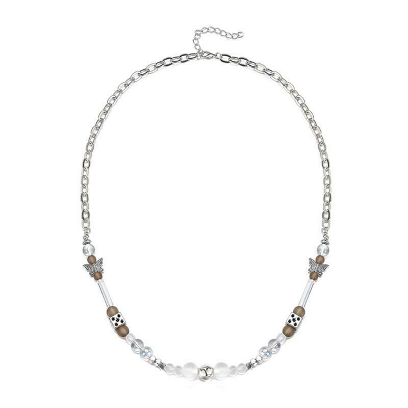 Butterfly Adjustable Choker Lucky Dice Beaded Stainless Steel Chain Necklace