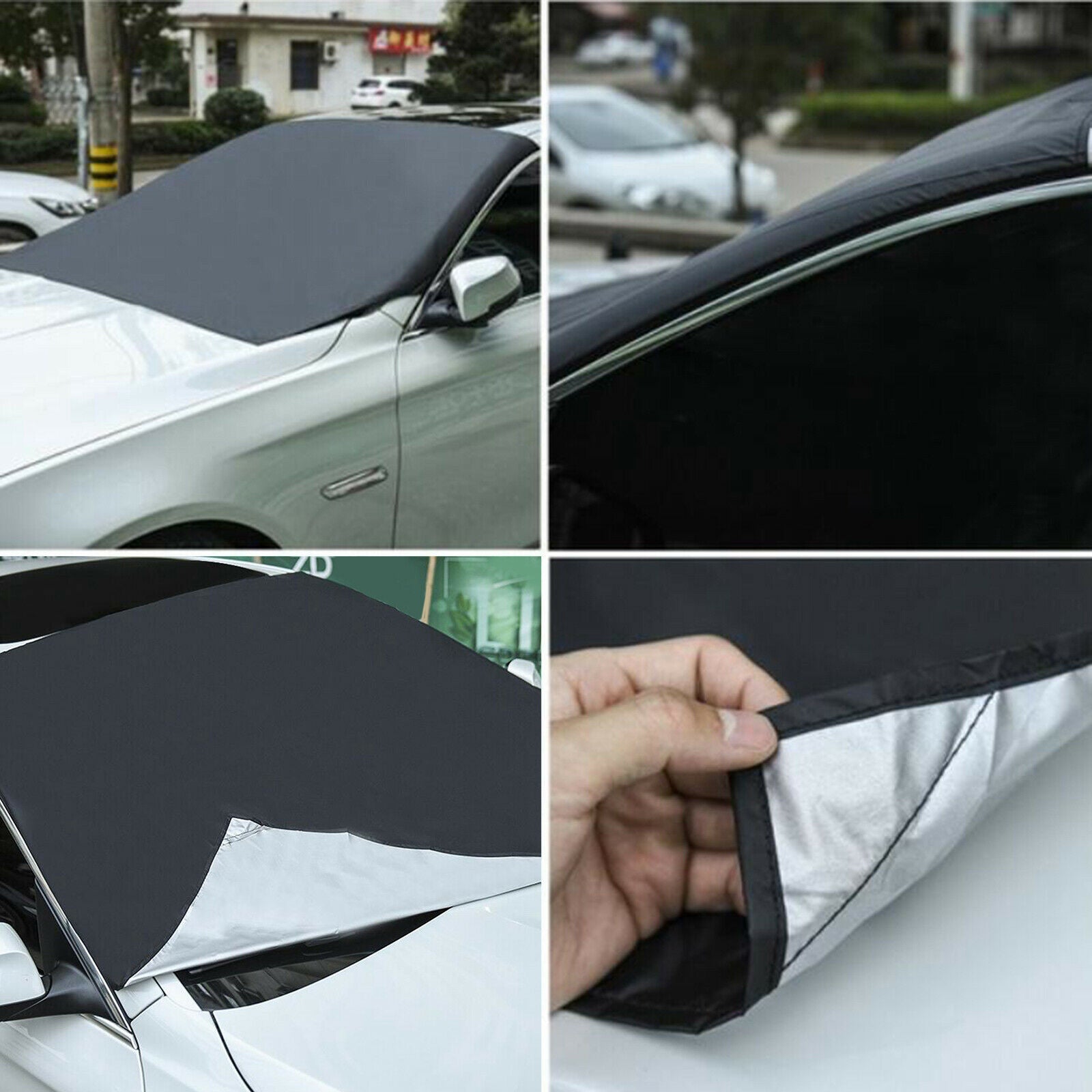 Black Front Car Windshield Snow Cover with 6 Magnetic, Wiper Protector all