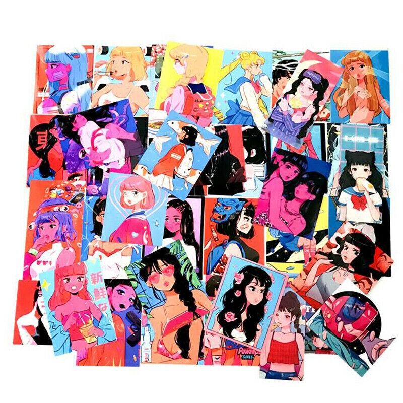37Pcs Japan Retro Anime Girl Stickers DIY Diary Laptop Phone Suitcase Dec.l8