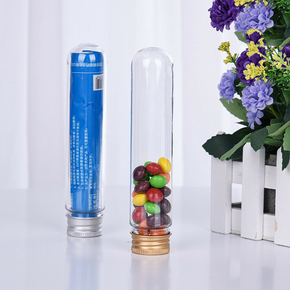 10Pcs 80ml Plastic Clear Cylinder Test Tubes with Lids Candy Bottle Container