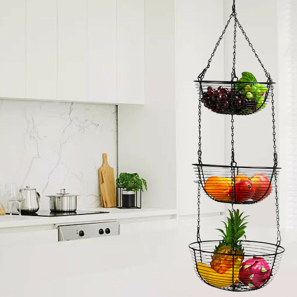 Hanging Fruit Basket, 3 Tier Heavy Duty Wire Bowl Produce Holder - Kitchen